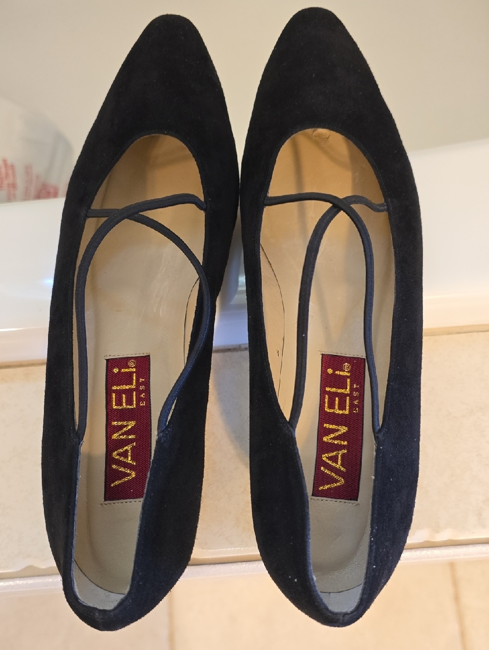 Van Eli Black Suede Pointed-Toe Cross-Strap Flats